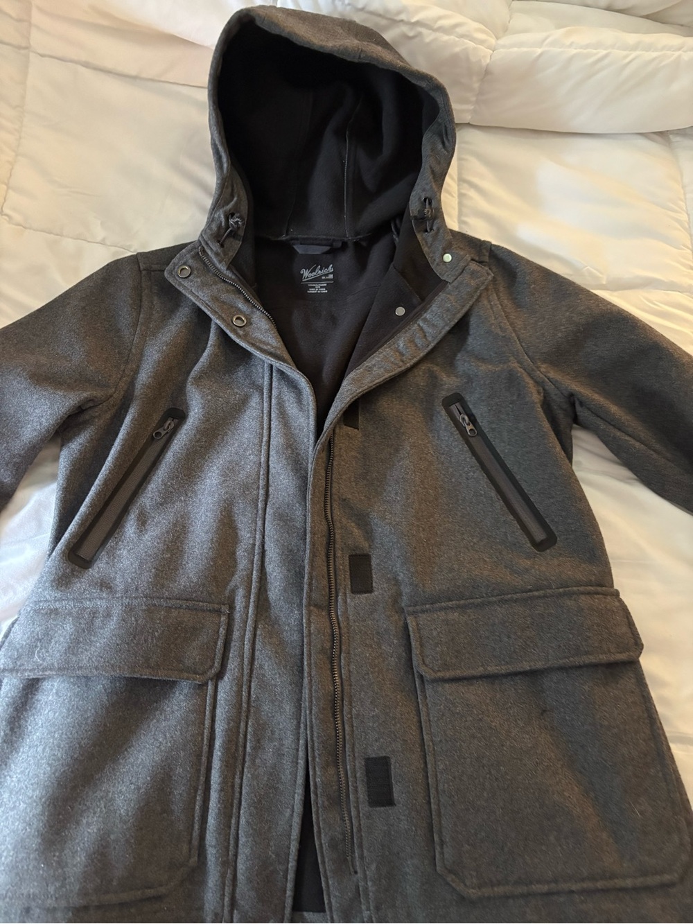 Woolrich Women’s Hooded Wool-Blend Parka Jacket - Gray